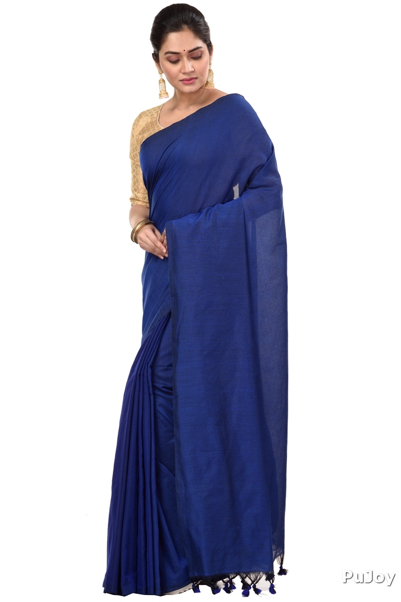 Naby Blue Pure Cotton ThanKhadi Hand Loom Saree (448)