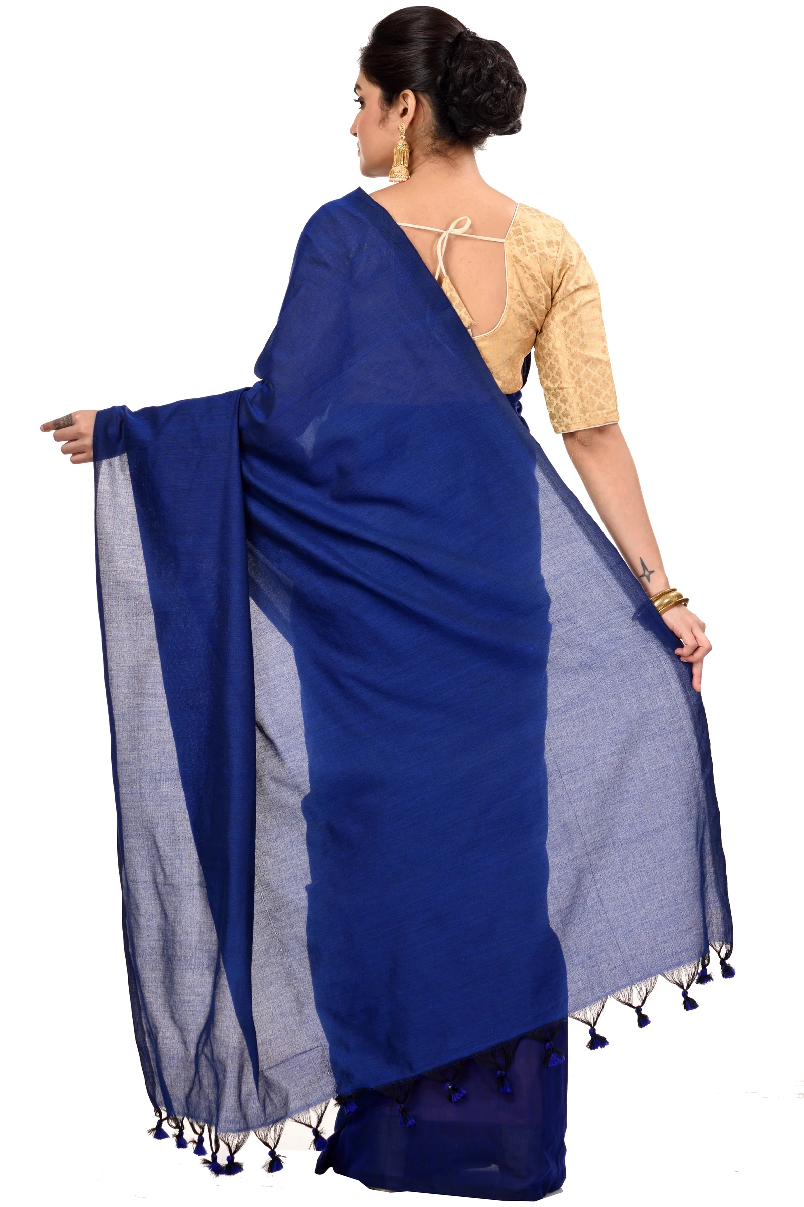 Naby Blue Pure Cotton ThanKhadi Hand Loom Saree (448)