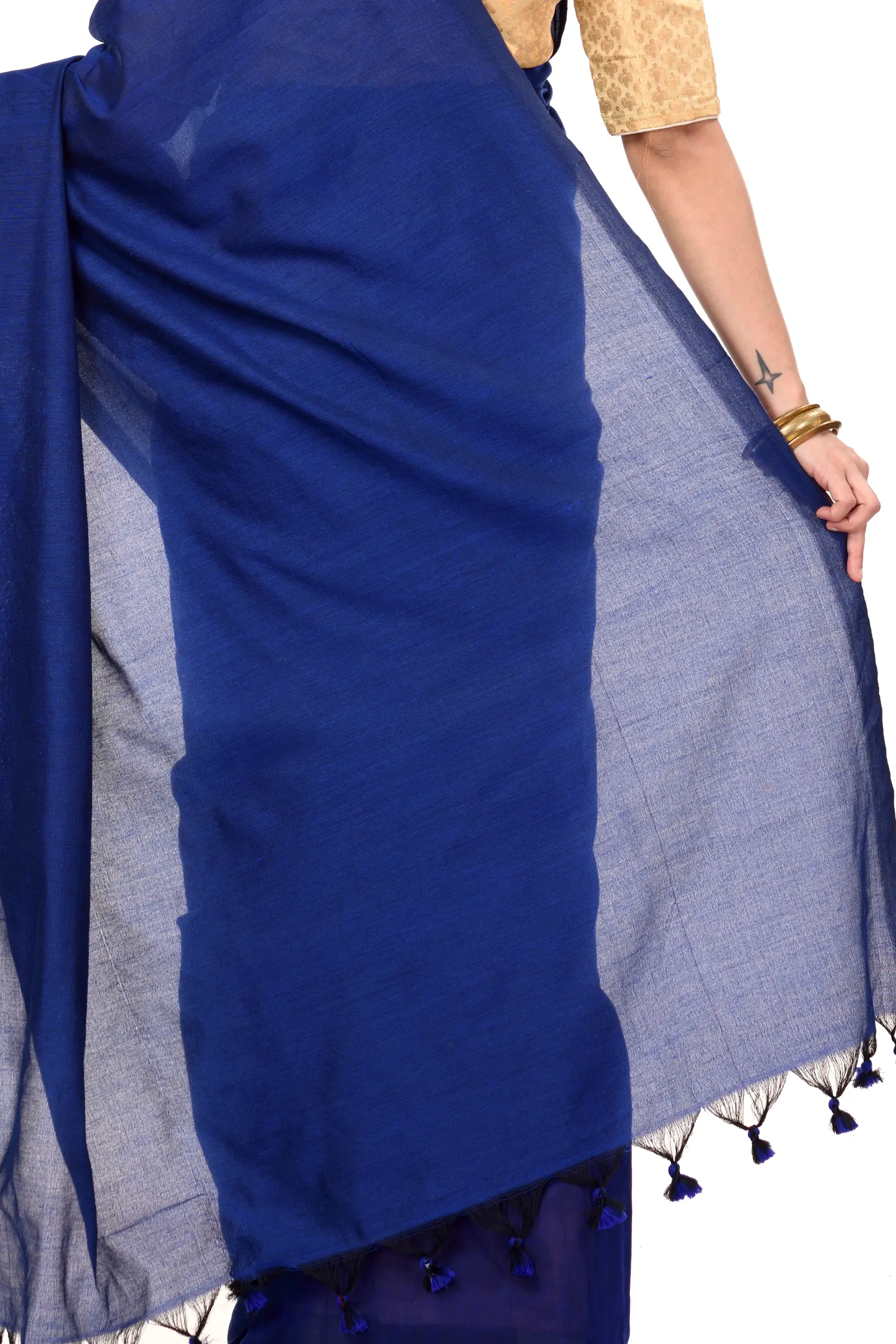 Naby Blue Pure Cotton ThanKhadi Hand Loom Saree (448)