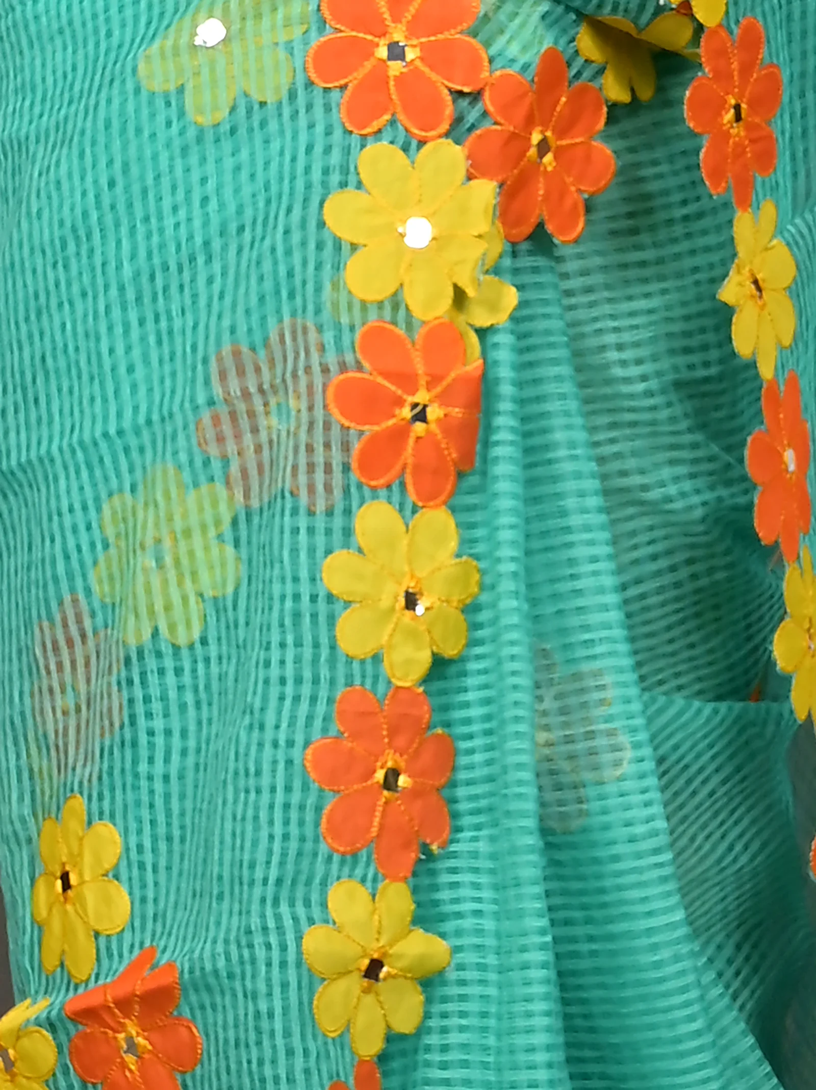 Green Cotton Kotaplik Mix Kota Applique Saree  (45)