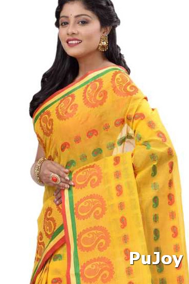 Yellow Pure Cotton Kanak_Chur Tant Saree (453)