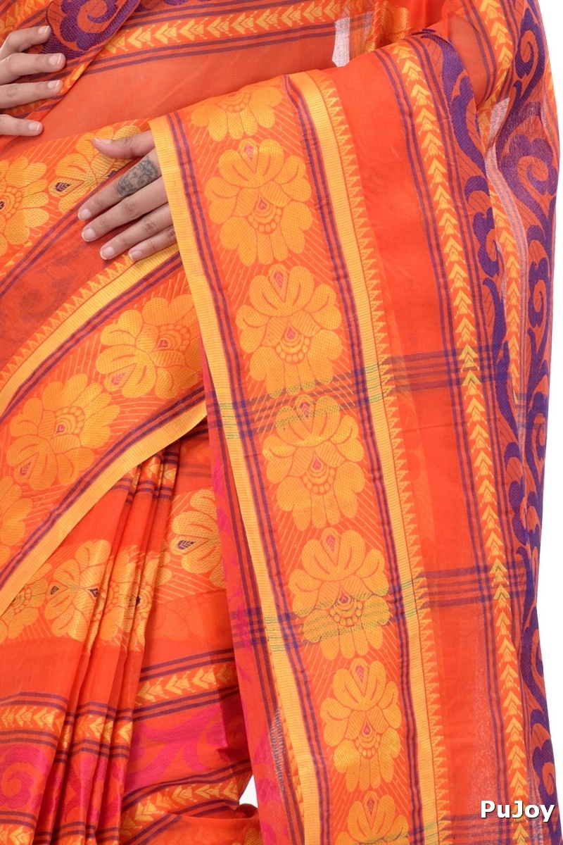 Orange Pure Cotton Aditi Desiging Tant Saree (456)