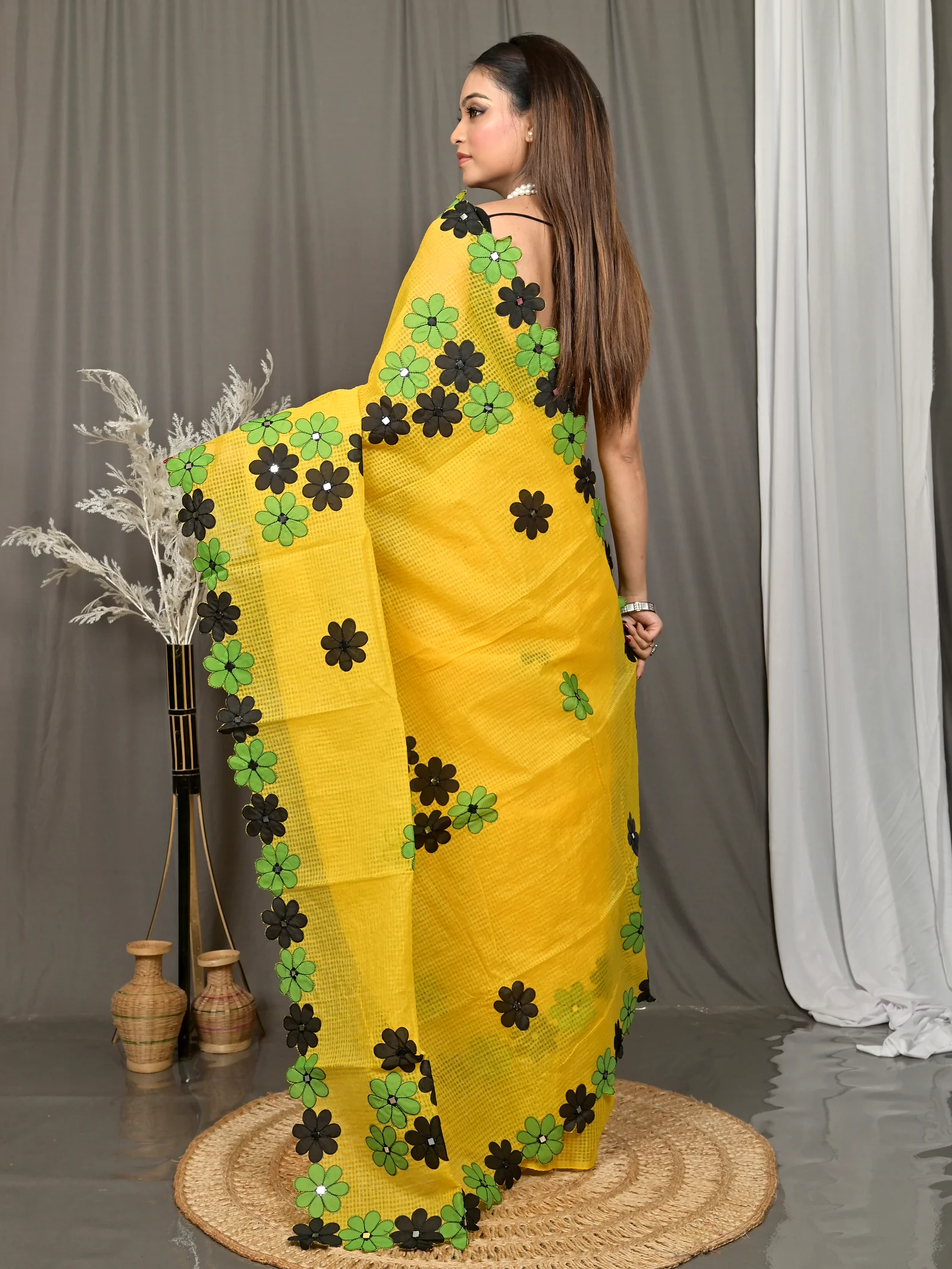 Yellow Cotton Kotaplik Mix Kota Applique Saree  (46)