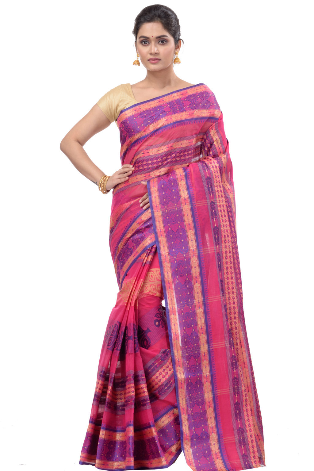 Pink Pure Cotton Saanvi Desiging Tant Saree (462)