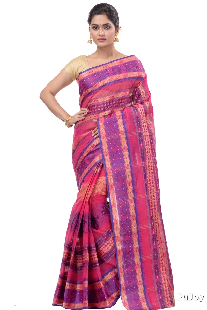 Pink Pure Cotton Saanvi Desiging Tant Saree (462)