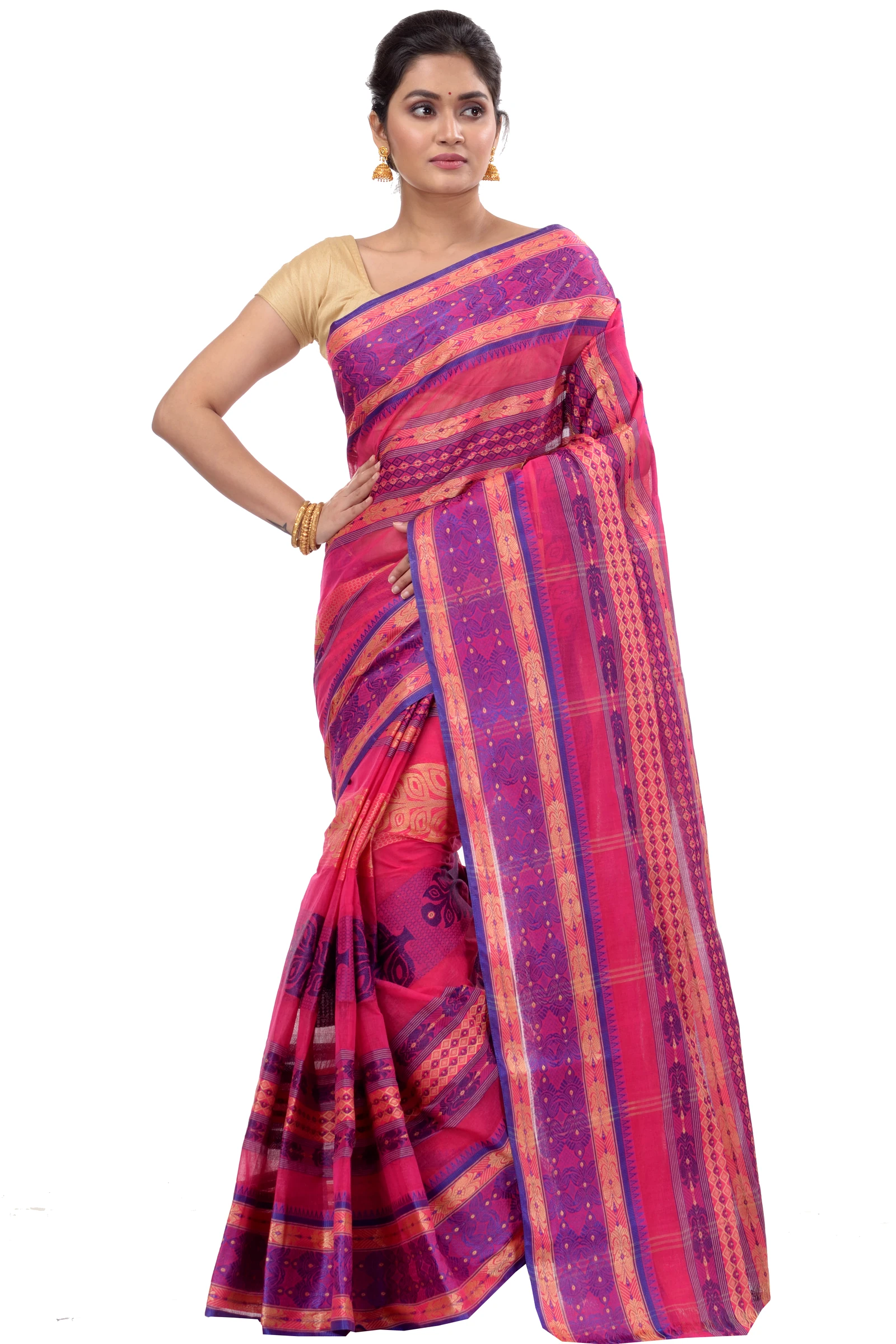 Pink Pure Cotton Saanvi Desiging Tant Saree (462)