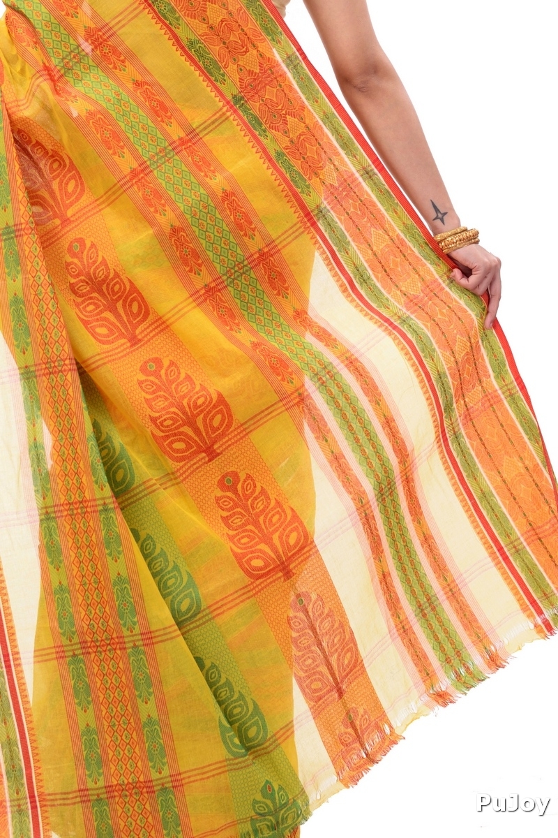 Muster Yellow Pure Cotton Saanvi Desiging Tant Saree (464)
