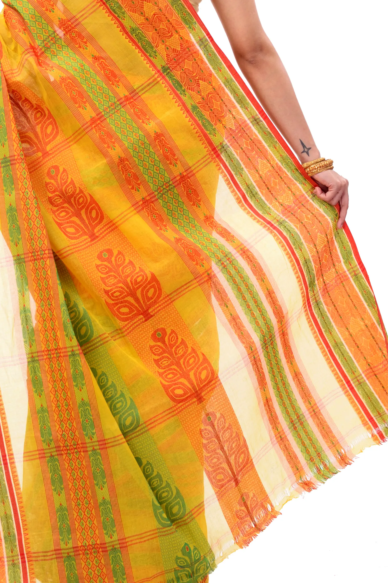 Muster Yellow Pure Cotton Saanvi Desiging Tant Saree (464)