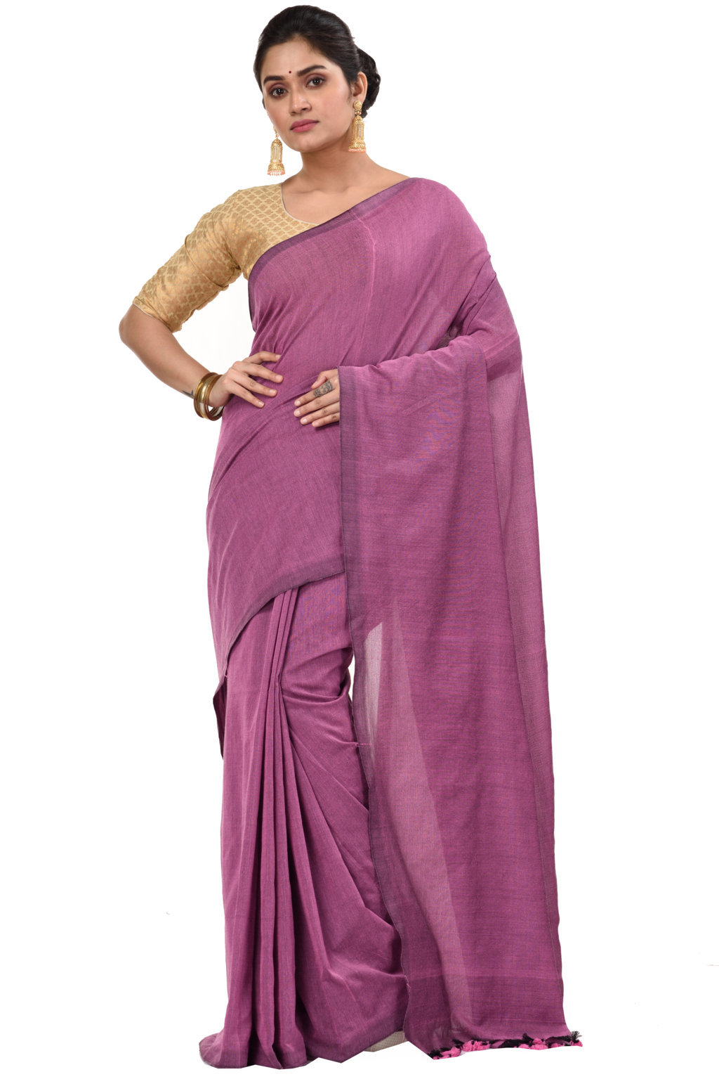 Purple Pure Cotton ThanKhadi Hand Loom Saree (465)