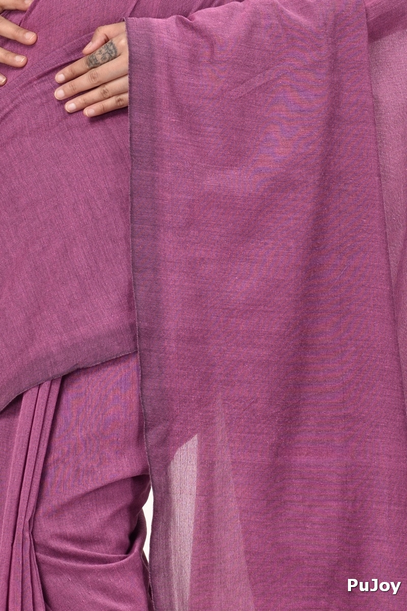 Purple Pure Cotton ThanKhadi Hand Loom Saree (465)