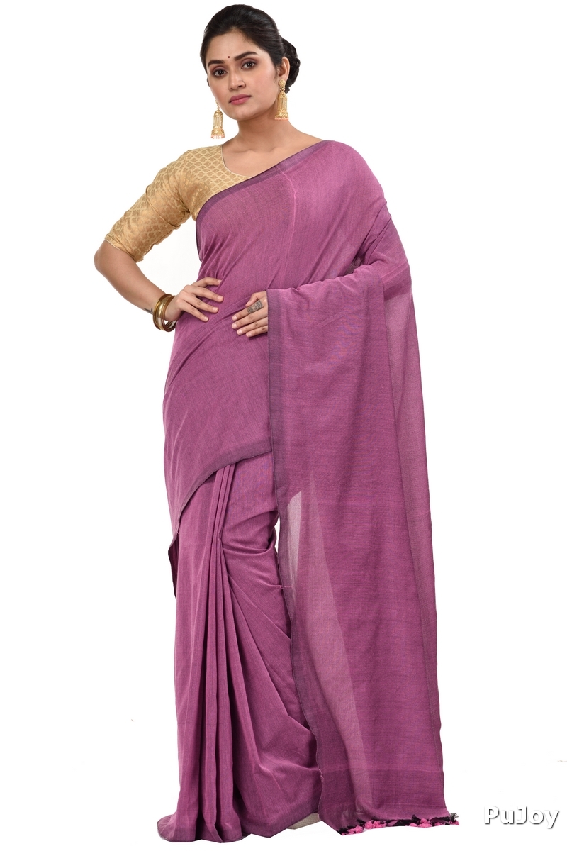 Purple Pure Cotton ThanKhadi Hand Loom Saree (465)