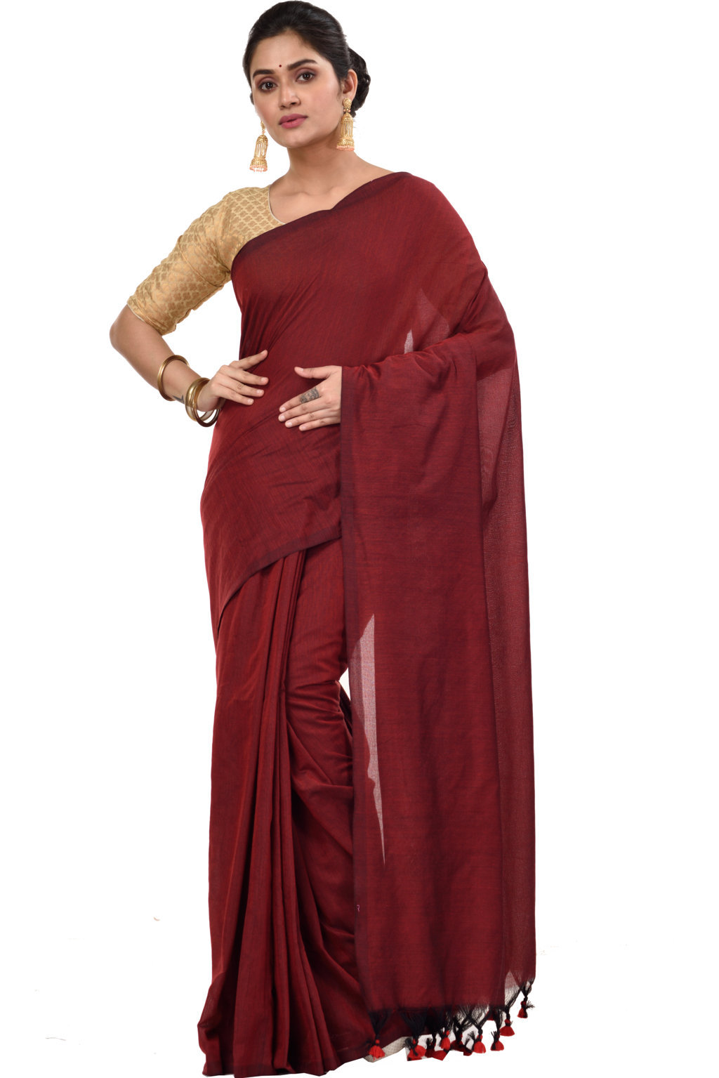 Brown Pure Cotton ThanKhadi Hand Loom Saree (467)