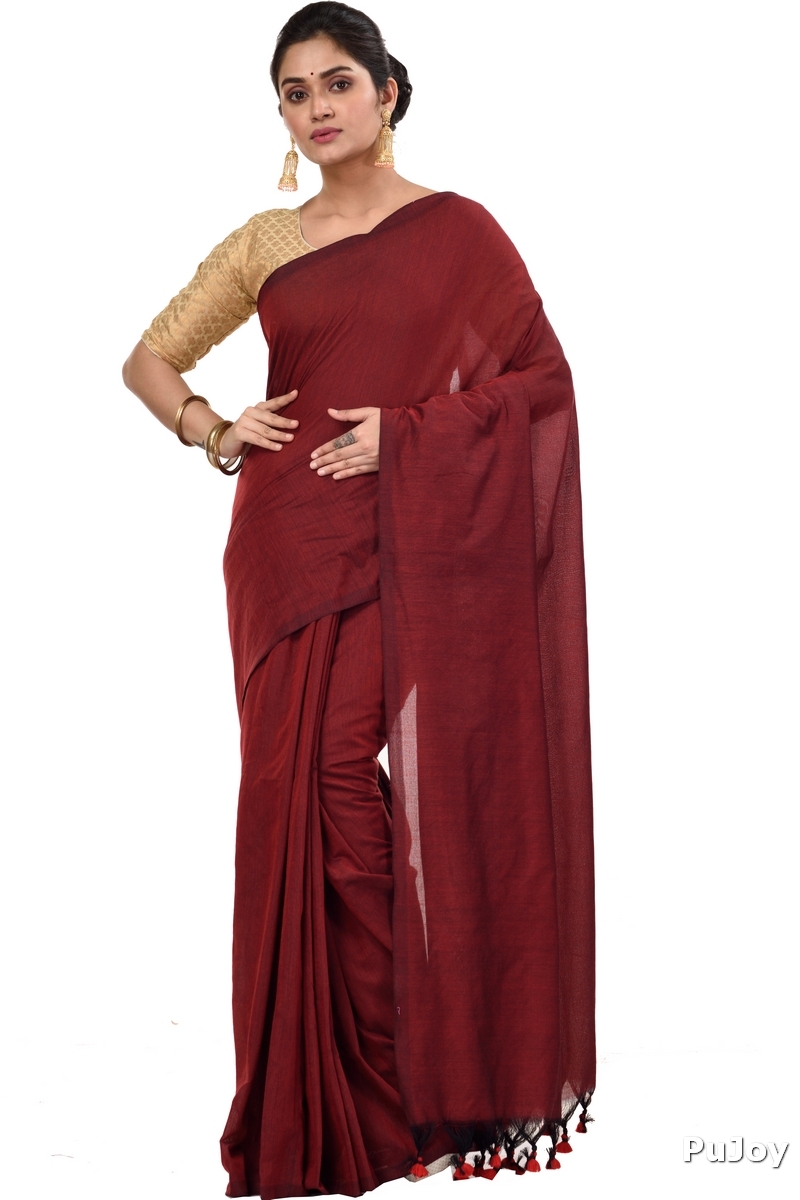 Brown Pure Cotton ThanKhadi Hand Loom Saree (467)