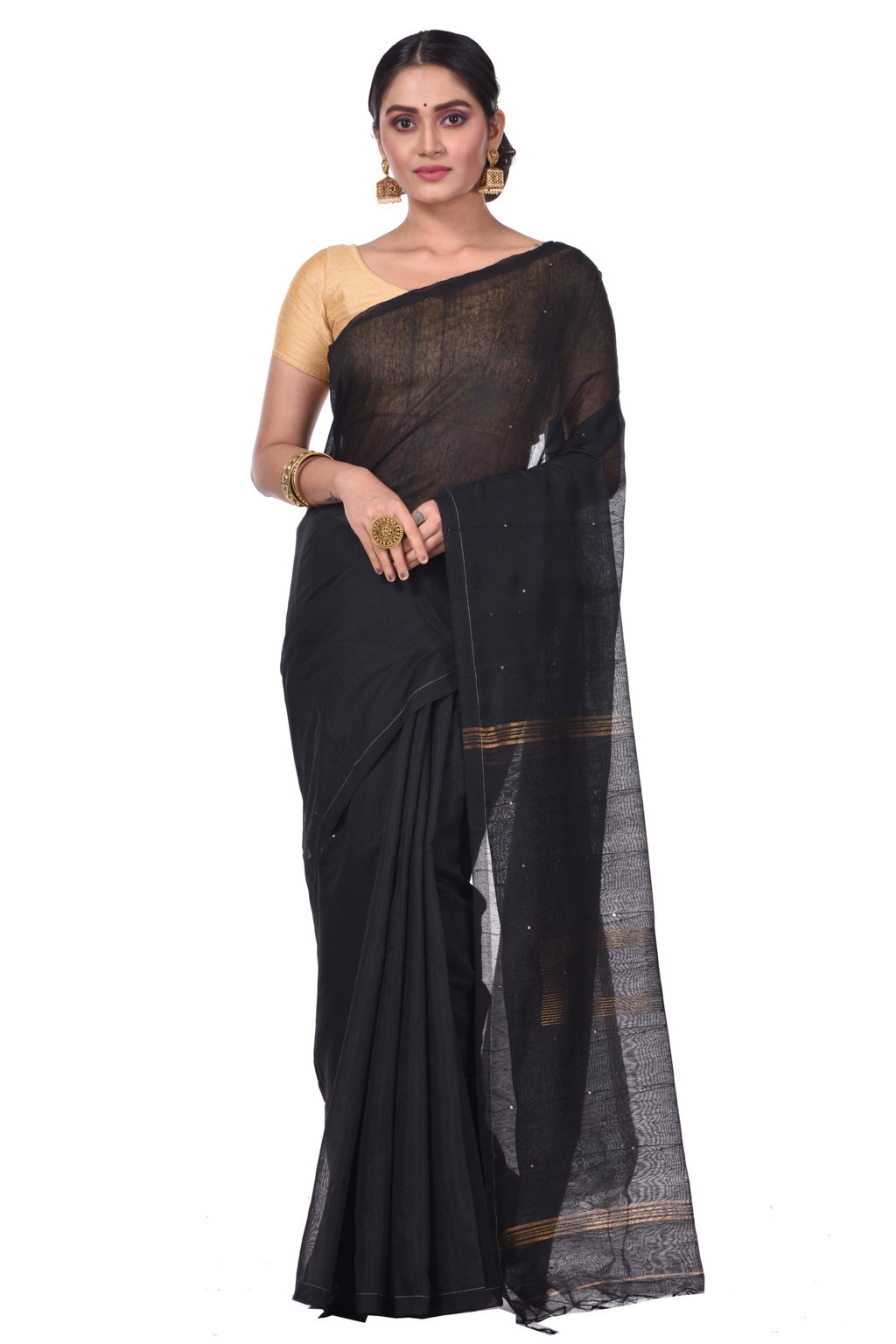 Black Blended Cotton Sequence_Handloom Hand Loom Saree (468)