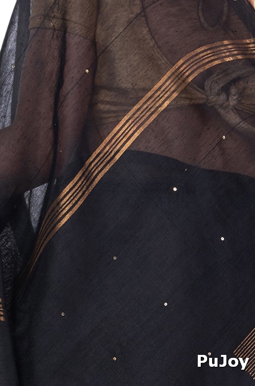 Black Blended Cotton Sequence_Handloom Hand Loom Saree (468)