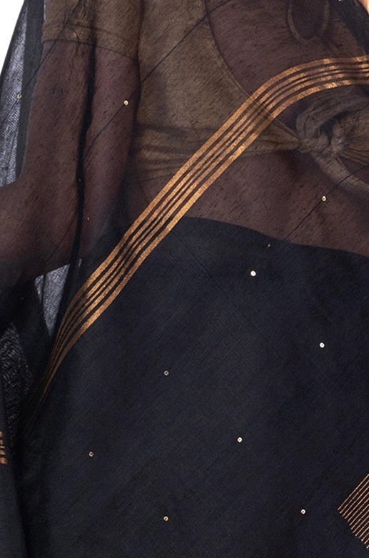 Black Blended Cotton Sequence_Handloom Hand Loom Saree (468)