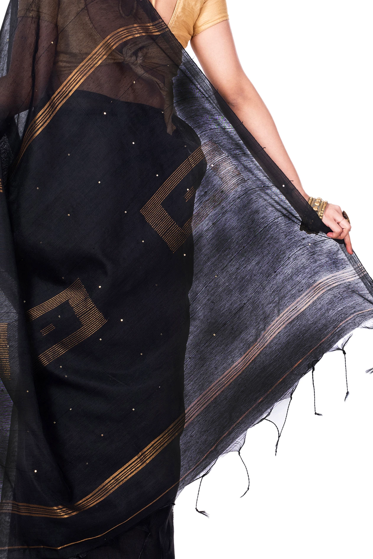 Black Blended Cotton Sequence_Handloom Hand Loom Saree (468)
