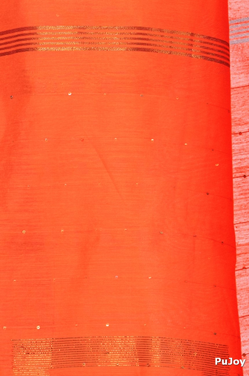 Orange Blended Cotton Sequence_Handloom Hand Loom Saree (469)