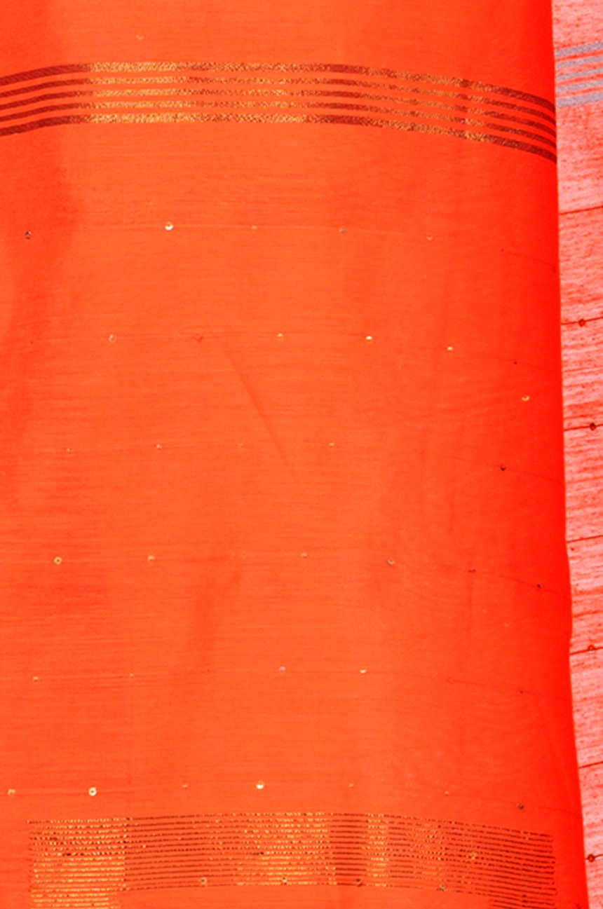 Orange Blended Cotton Sequence_Handloom Hand Loom Saree (469)