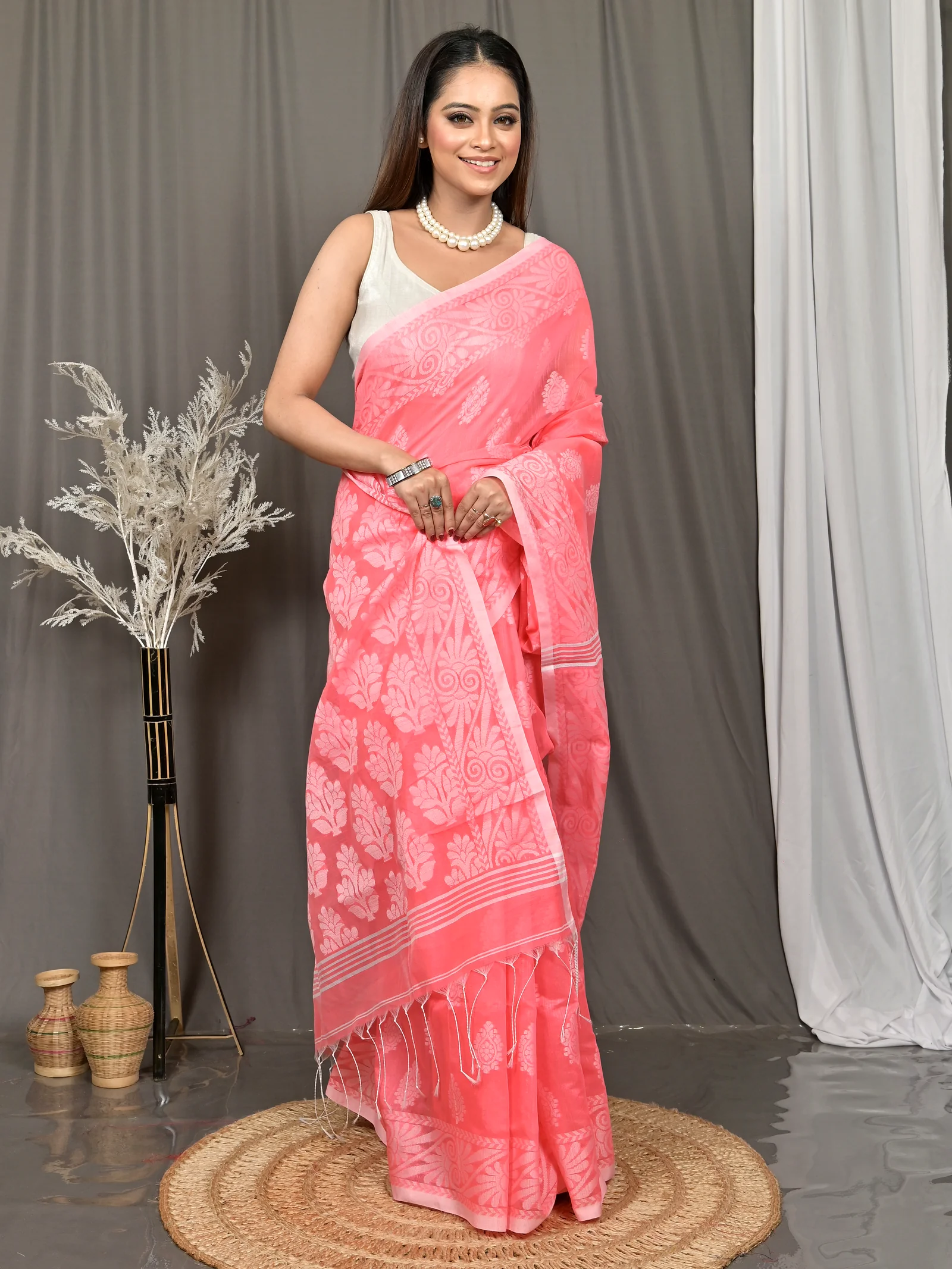 Pink Cotton Parbit Handloom Saree  (47)