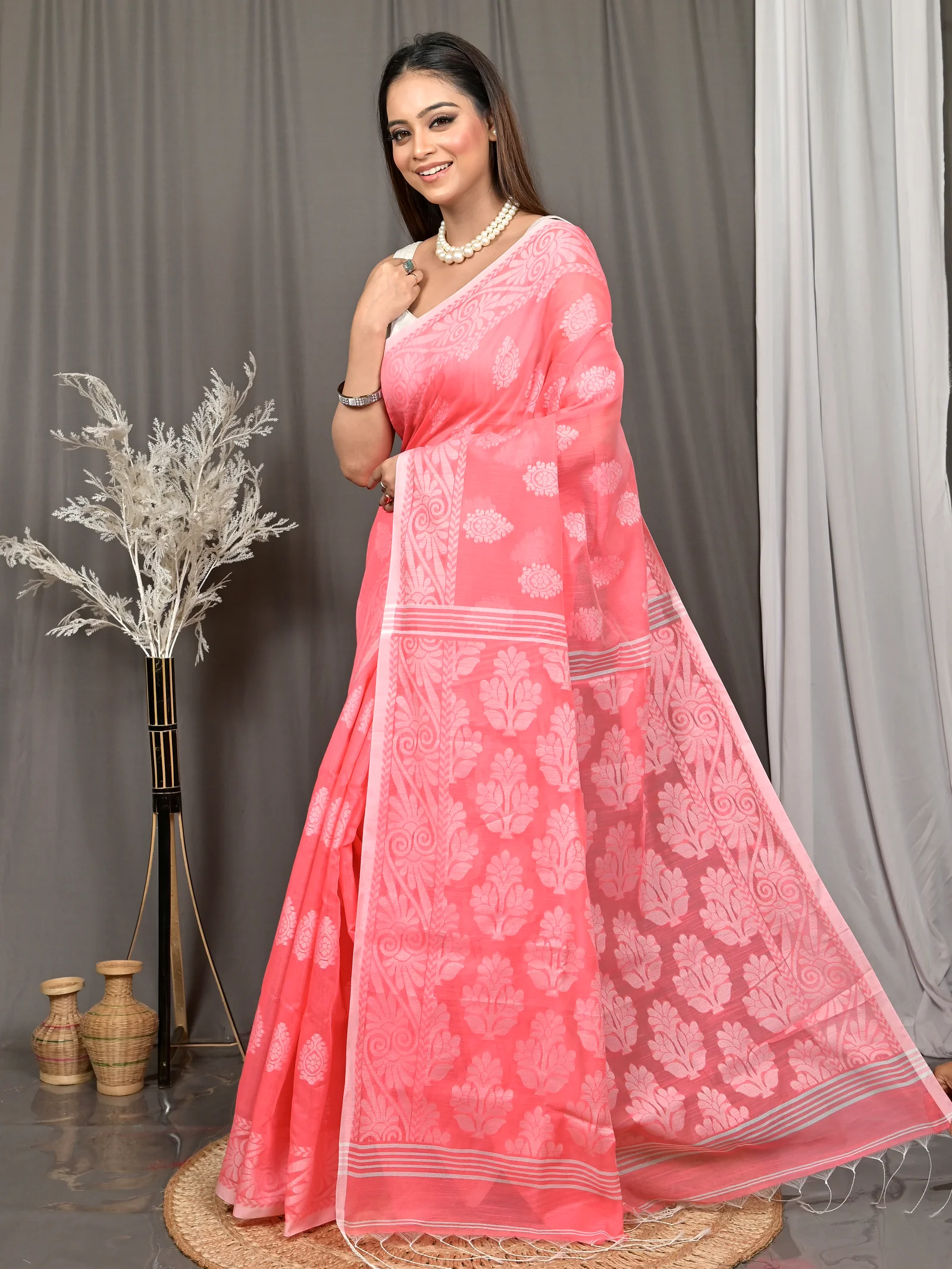 Pink Cotton Parbit Handloom Saree  (47)