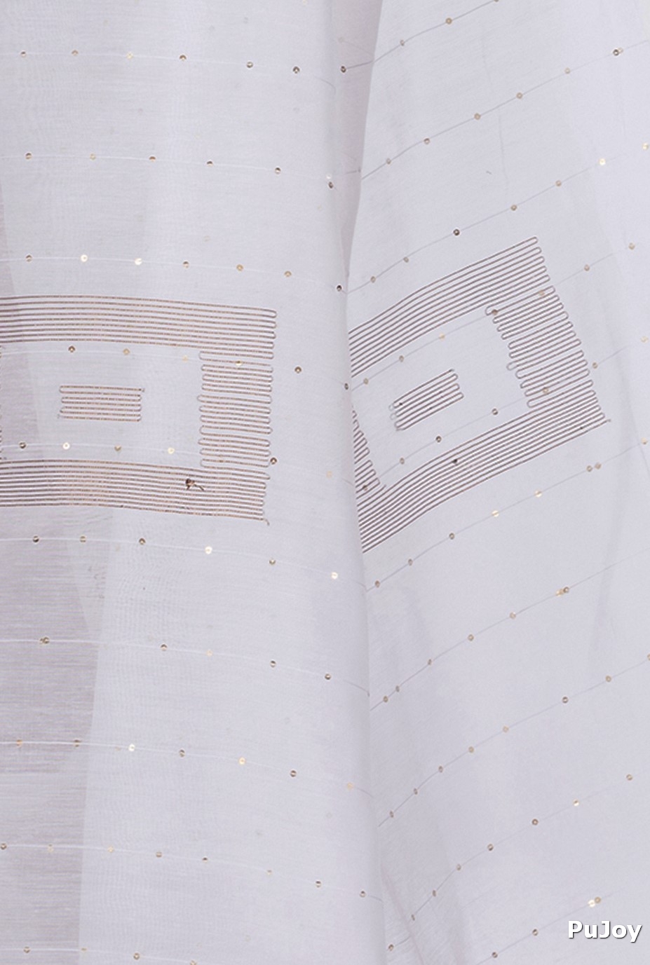 White Blended Cotton Sequence_Handloom Hand Loom Saree (470)