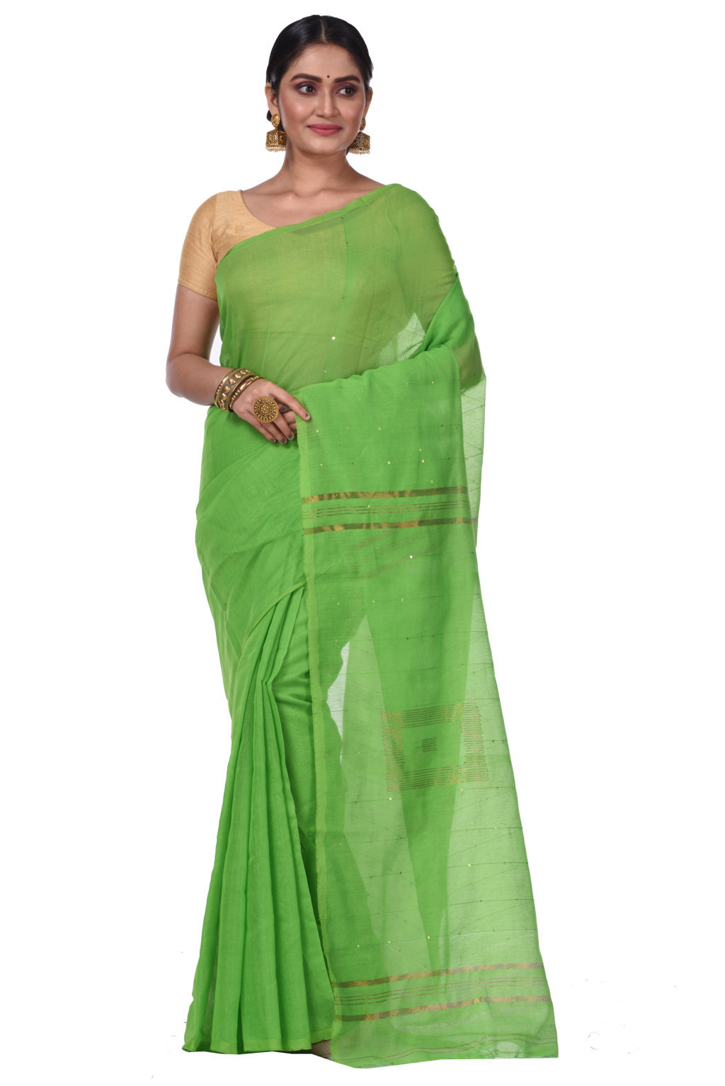 Light Green Blended Cotton Sequence_Handloom Hand Loom Saree (471)