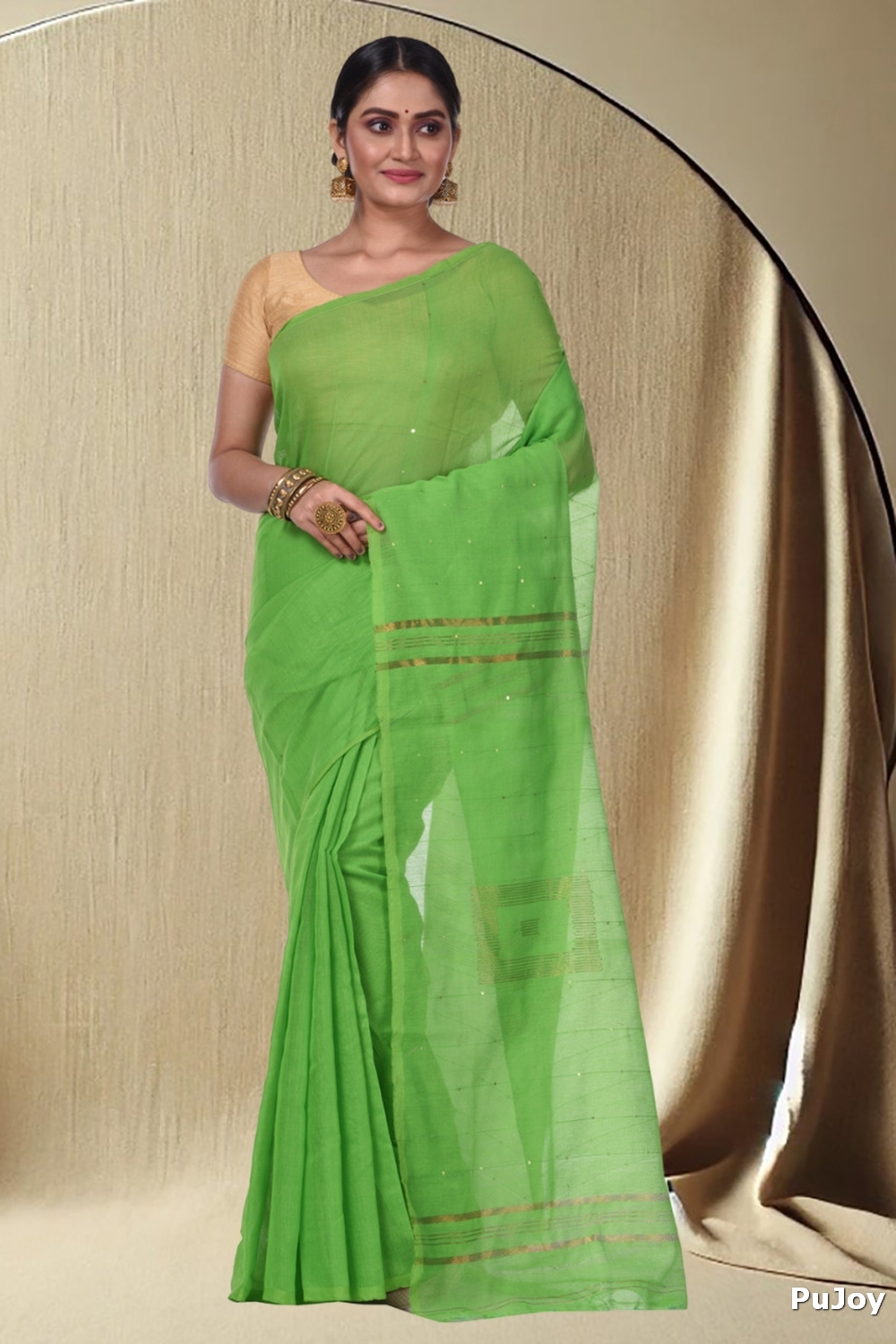 Light Green Blended Cotton Sequence_Handloom Hand Loom Saree (471)