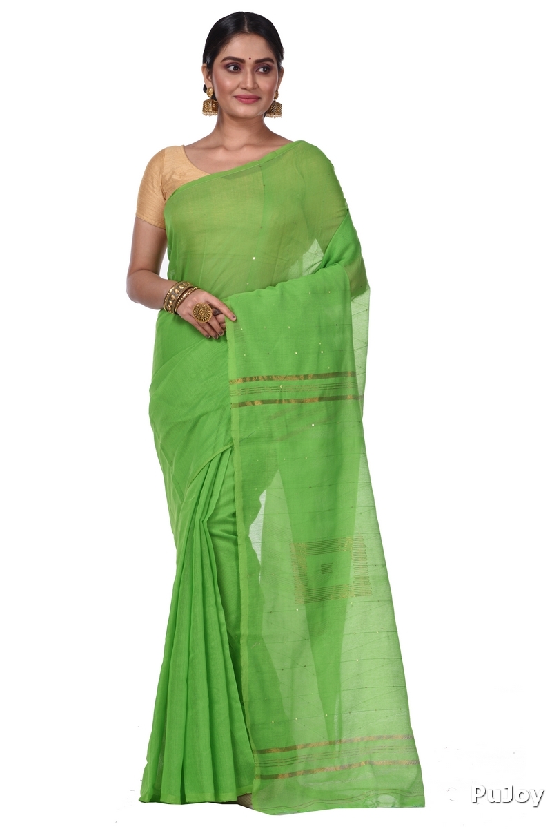 Light Green Blended Cotton Sequence_Handloom Hand Loom Saree (471)