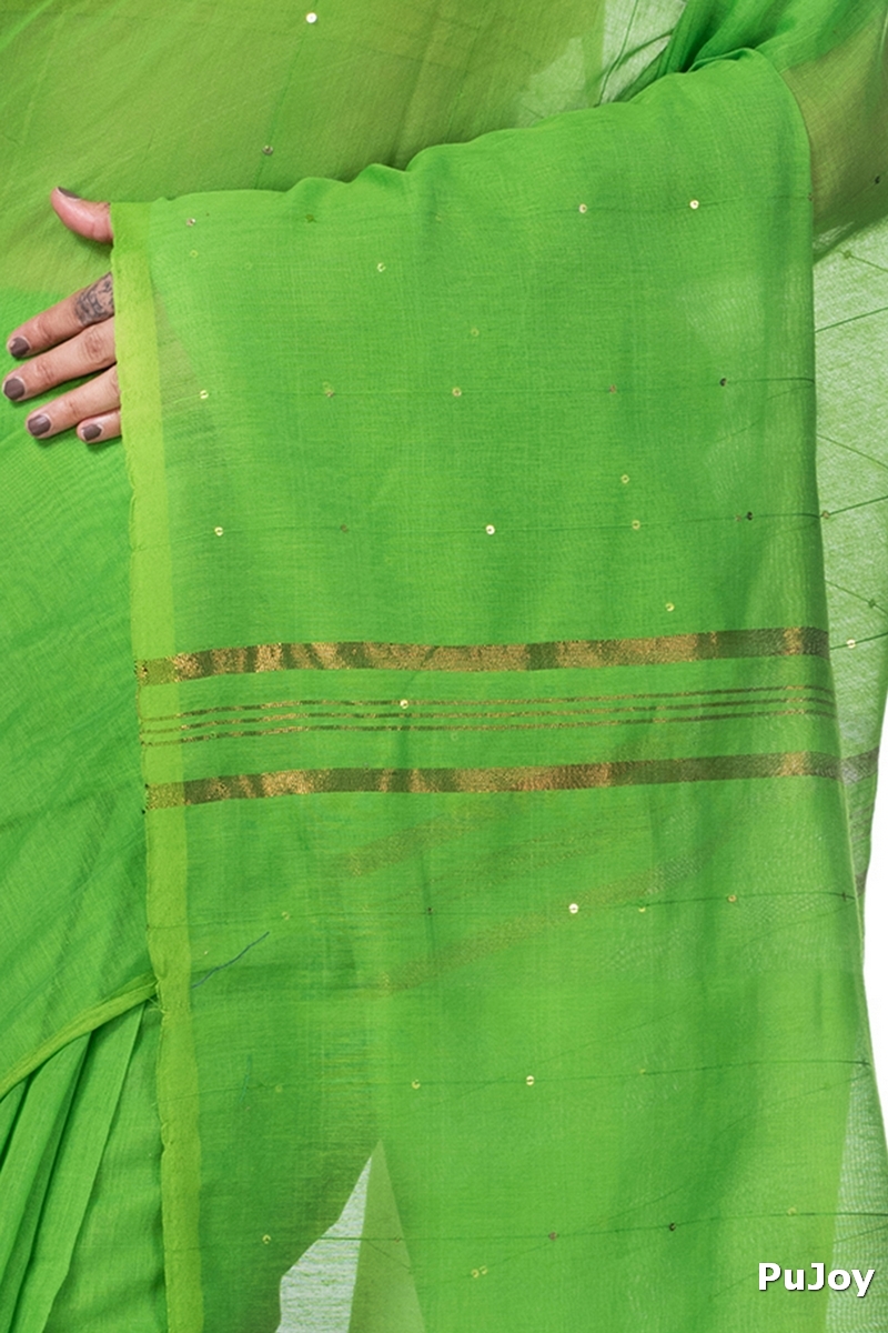 Light Green Blended Cotton Sequence_Handloom Hand Loom Saree (471)