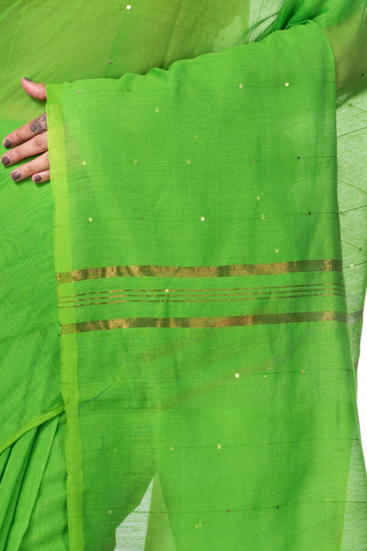 Light Green Blended Cotton Sequence_Handloom Hand Loom Saree (471)