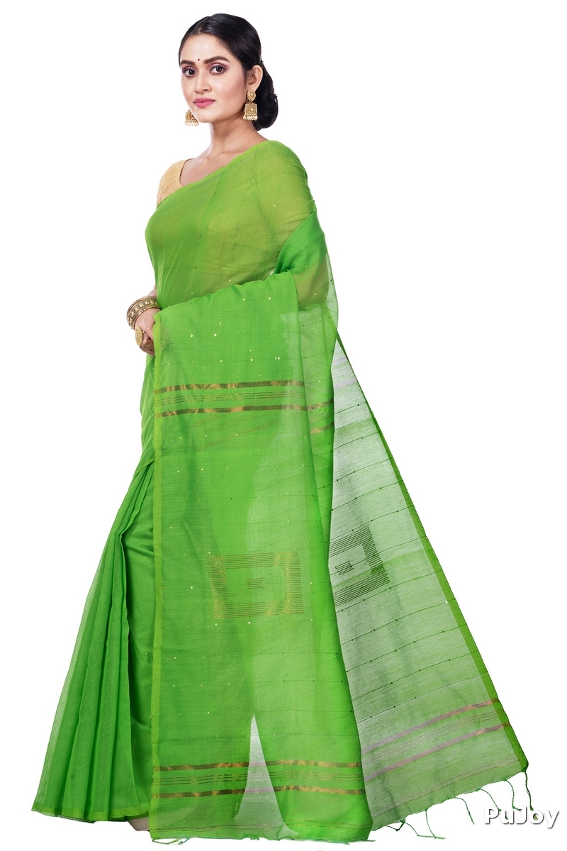 Light Green Blended Cotton Sequence_Handloom Hand Loom Saree (471)