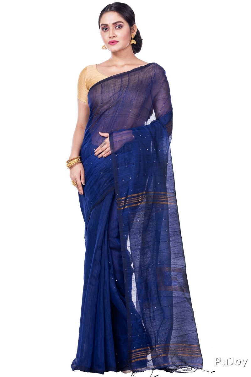 Naby Blue Blended Cotton Sequence_Handloom Hand Loom Saree (472)