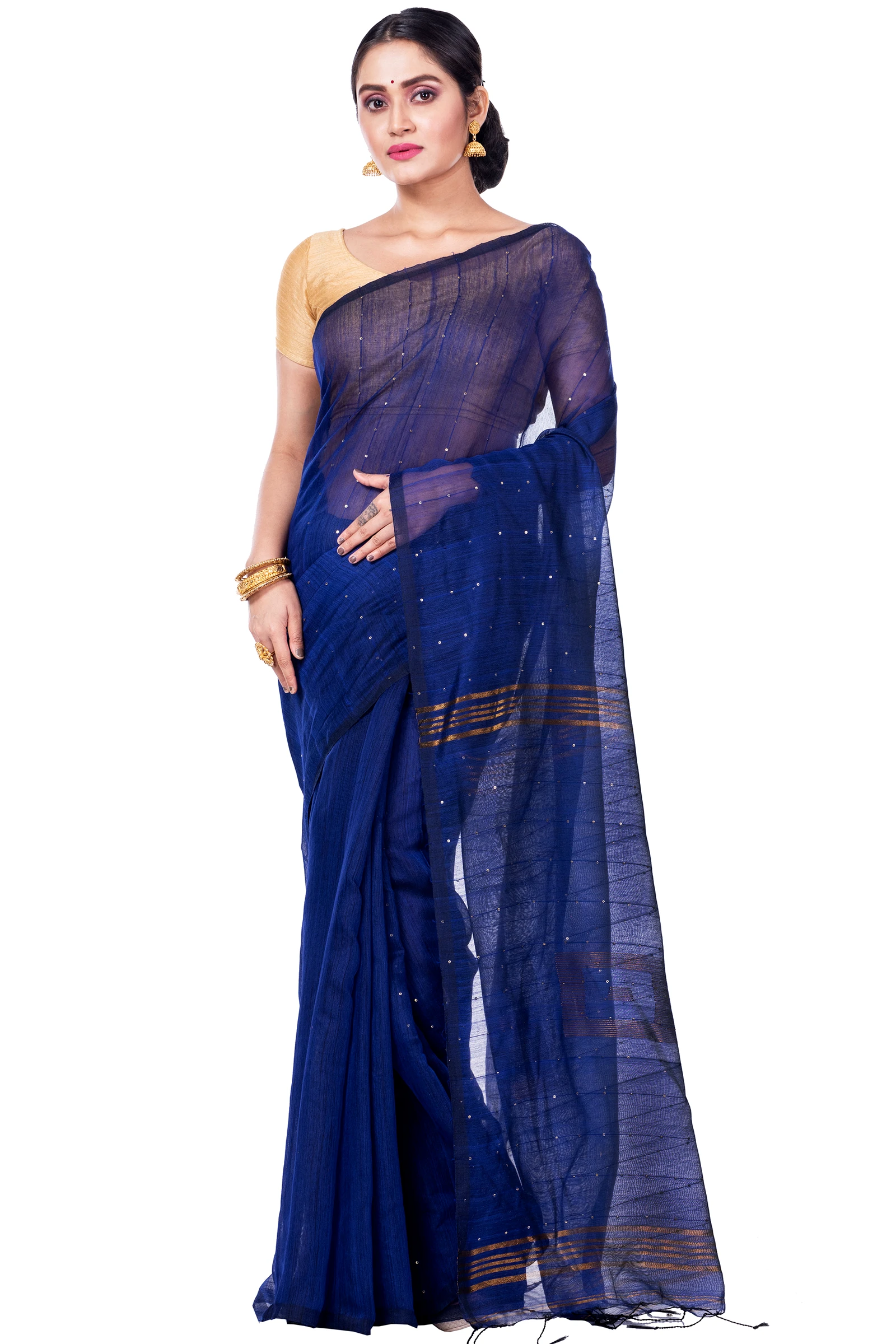 Naby Blue Blended Cotton Sequence_Handloom Hand Loom Saree (472)