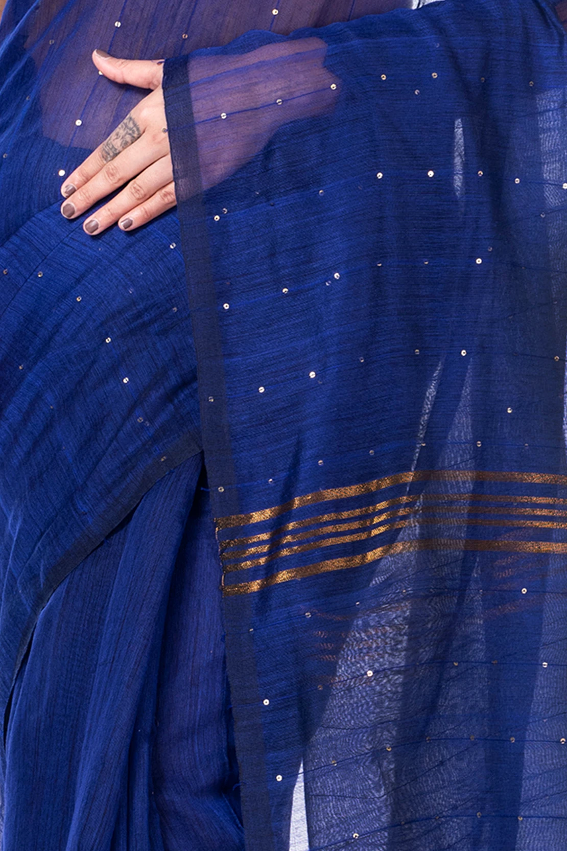 Naby Blue Blended Cotton Sequence_Handloom Hand Loom Saree (472)