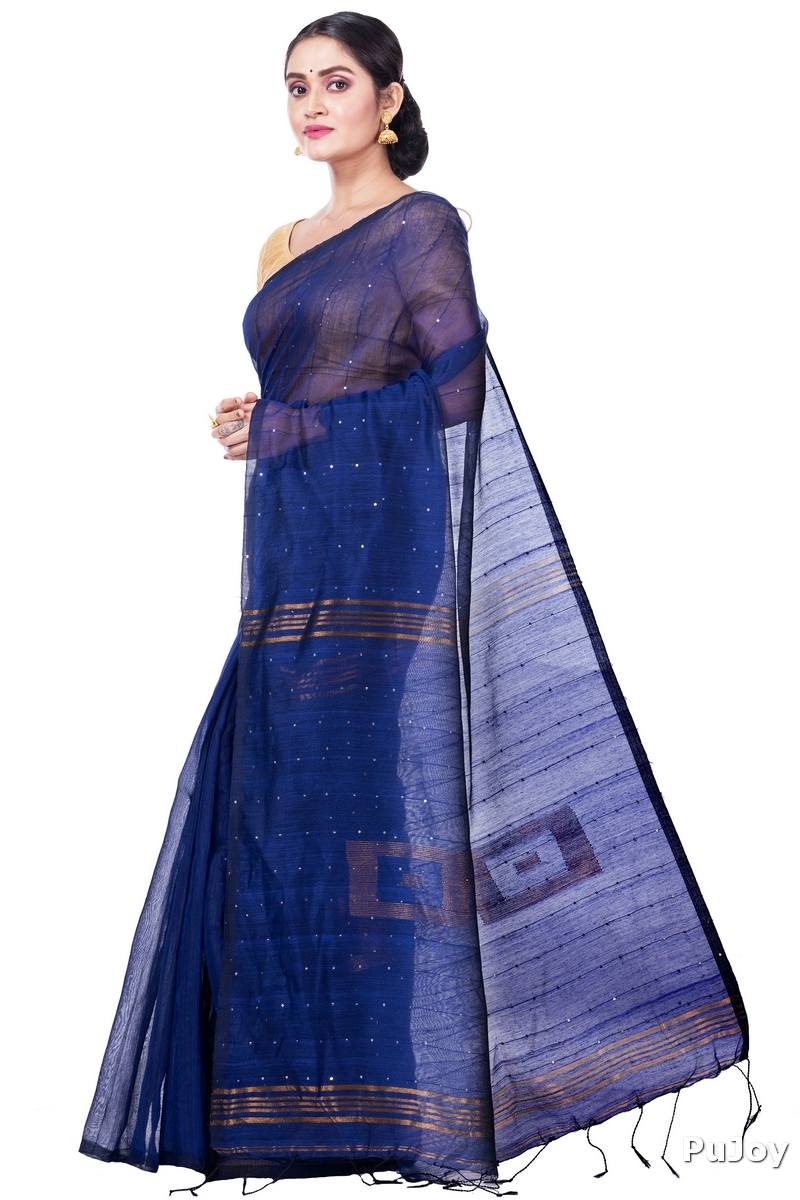 Naby Blue Blended Cotton Sequence_Handloom Hand Loom Saree (472)