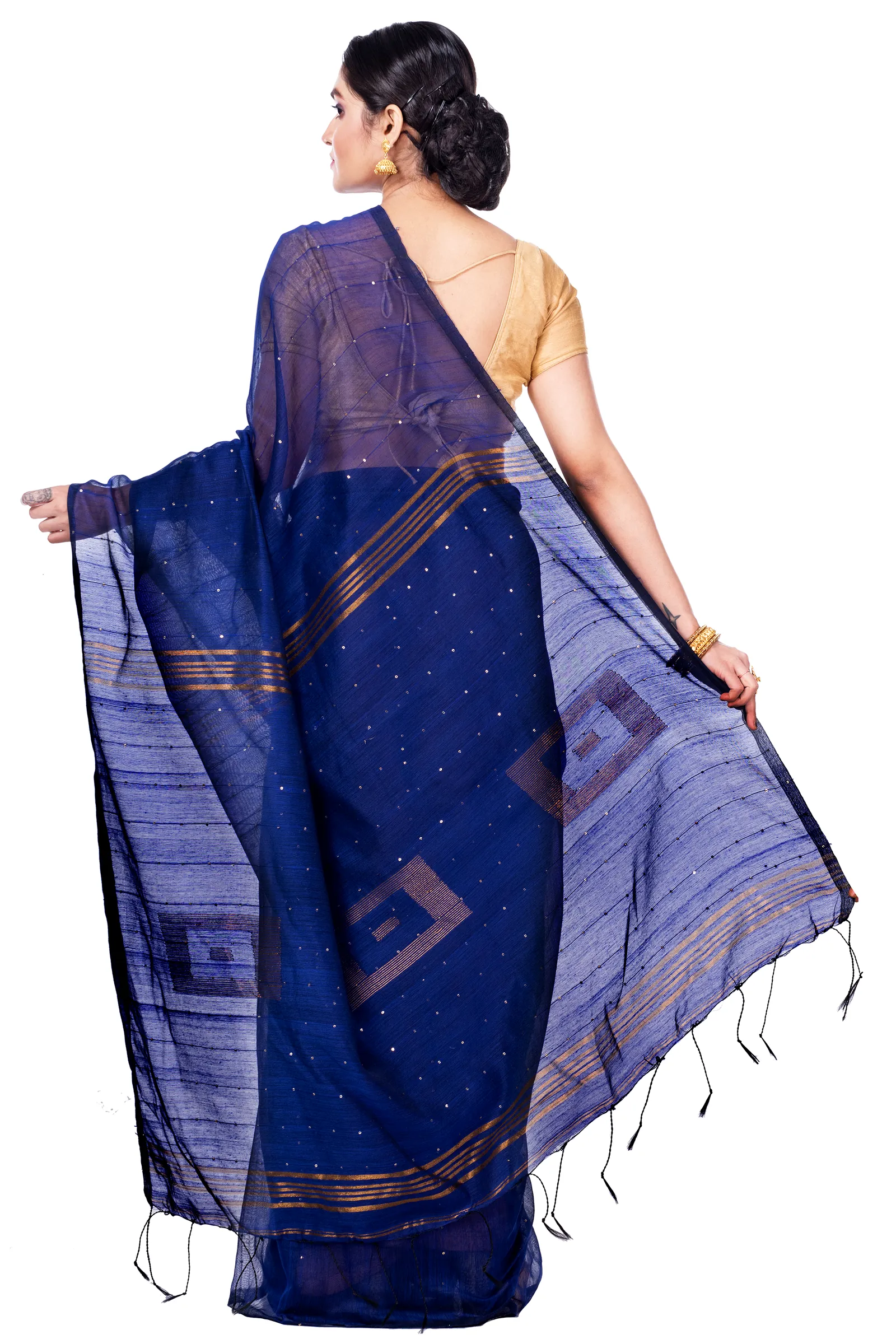 Naby Blue Blended Cotton Sequence_Handloom Hand Loom Saree (472)