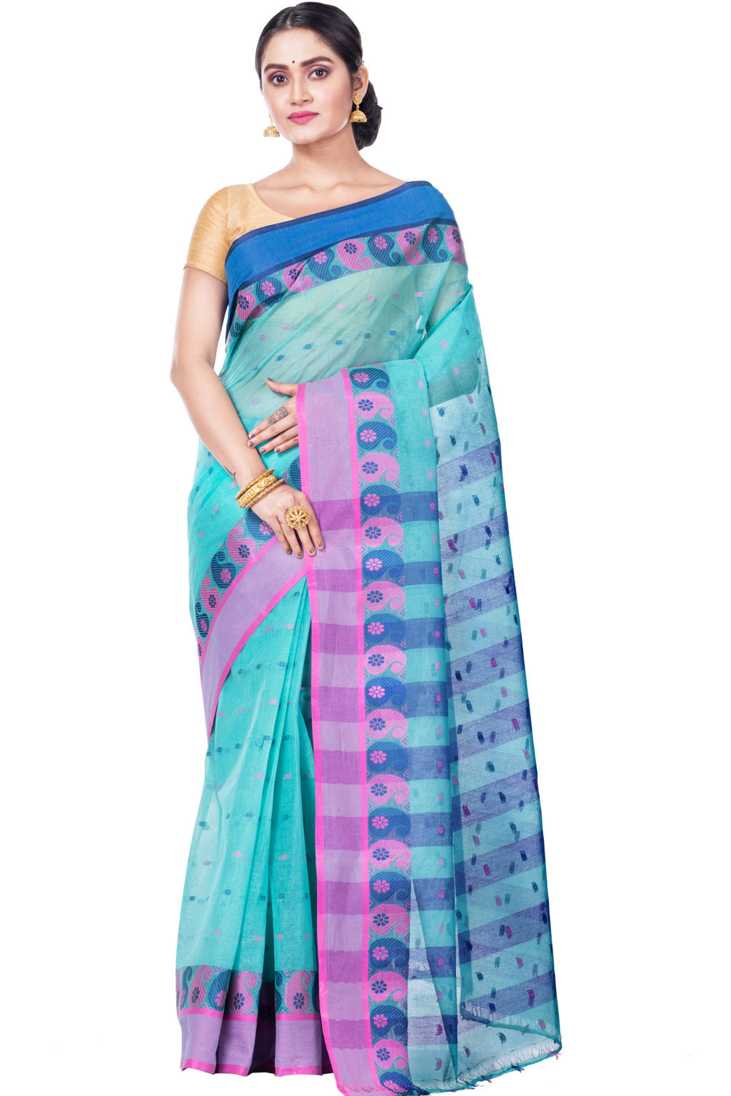 Light Green Pure Cotton Amkolka_Par Tant Saree (476)