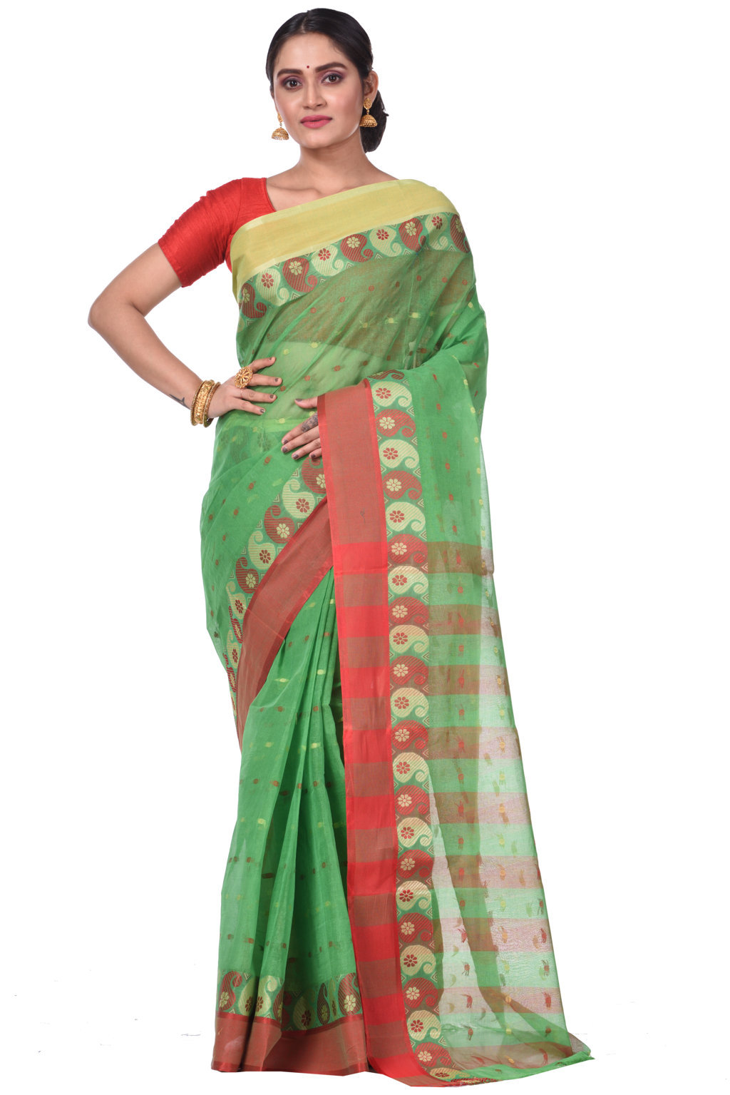 Green Pure Cotton Amkolka_Par Tant Saree (477)