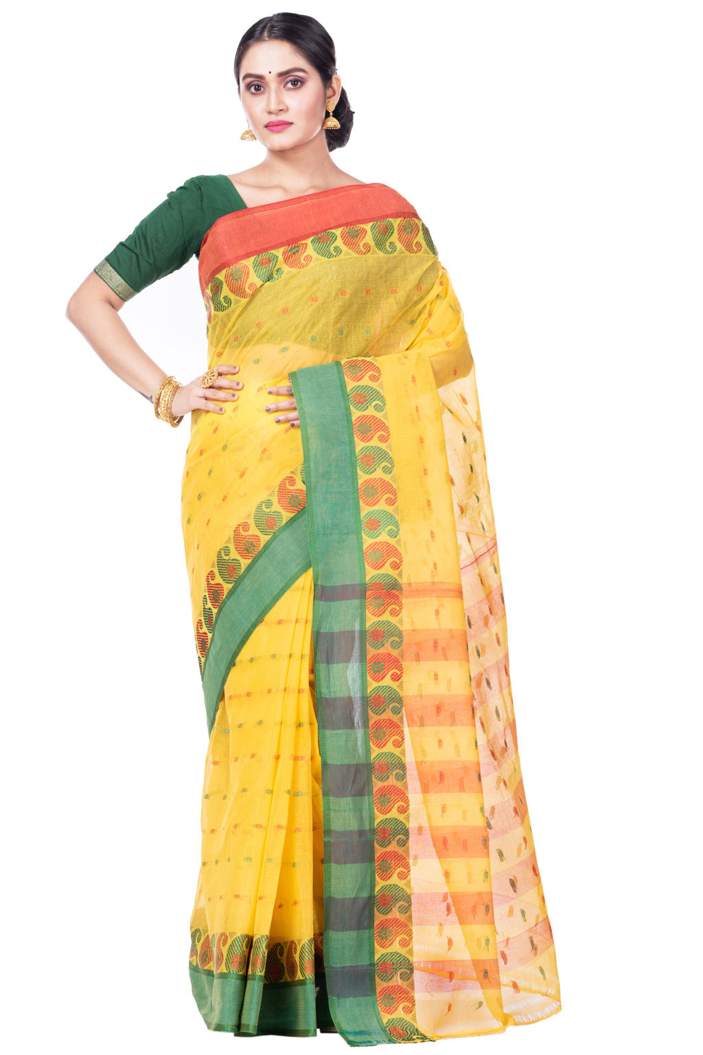 Yellow Pure Cotton Amkolka_Par Tant Saree (478)
