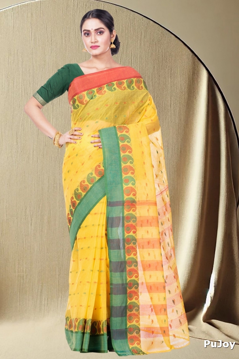 Yellow Pure Cotton Amkolka_Par Tant Saree (478)