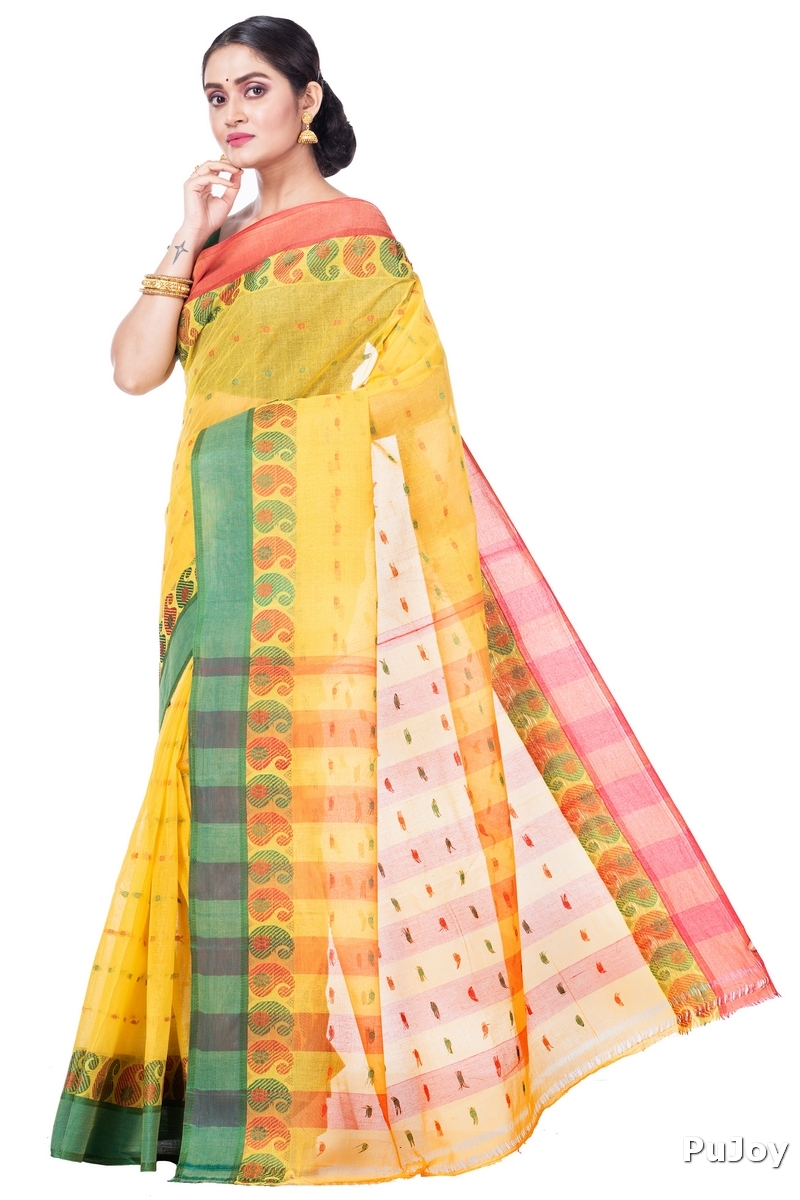 Yellow Pure Cotton Amkolka_Par Tant Saree (478)