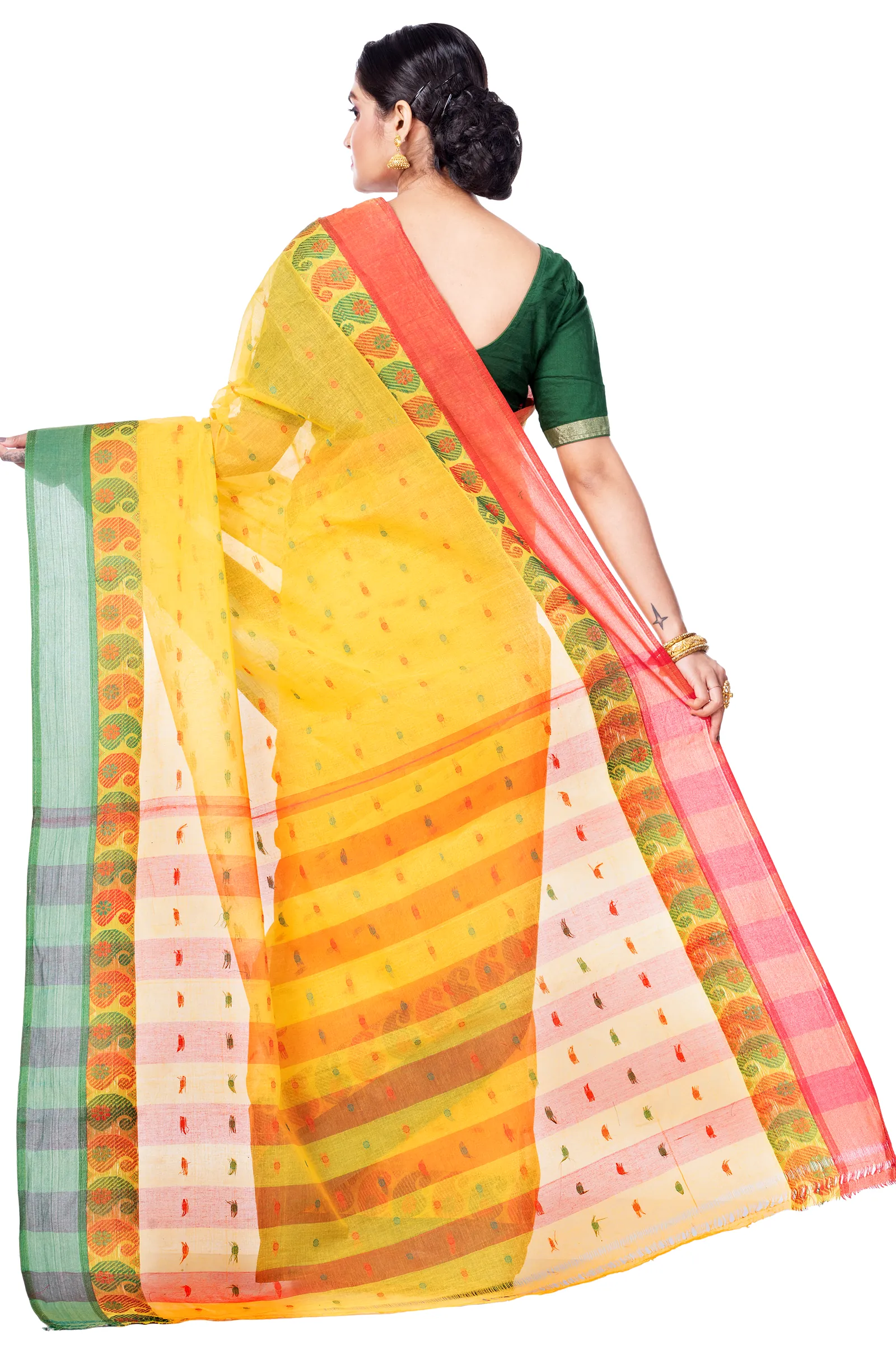 Yellow Pure Cotton Amkolka_Par Tant Saree (478)