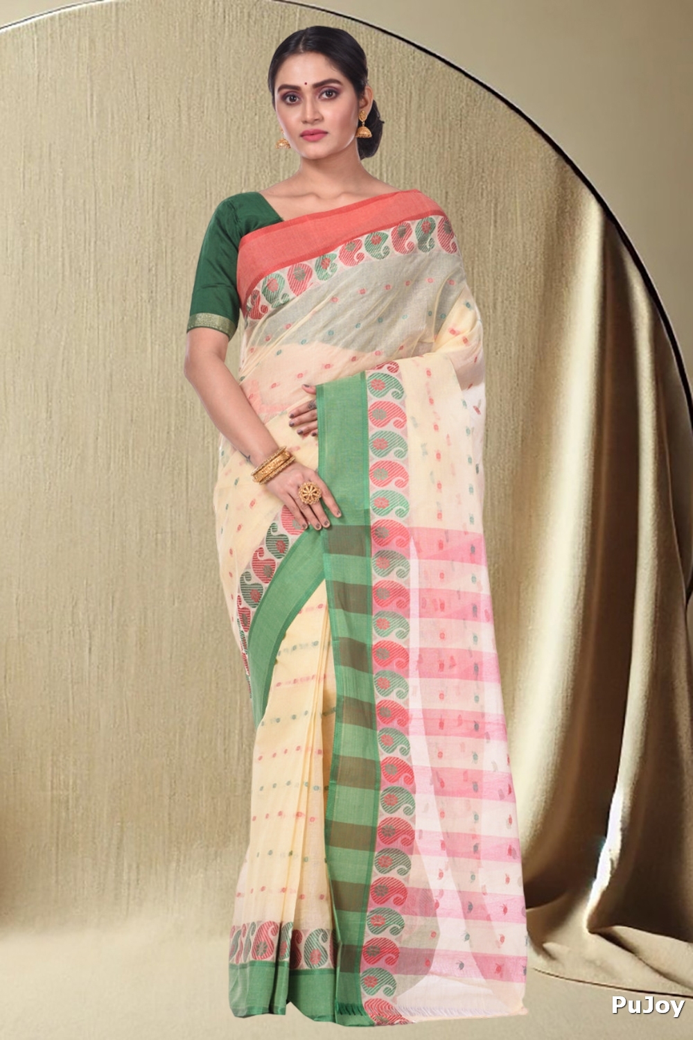 Off-White Pure Cotton Amkolka_Par Tant Saree (479)