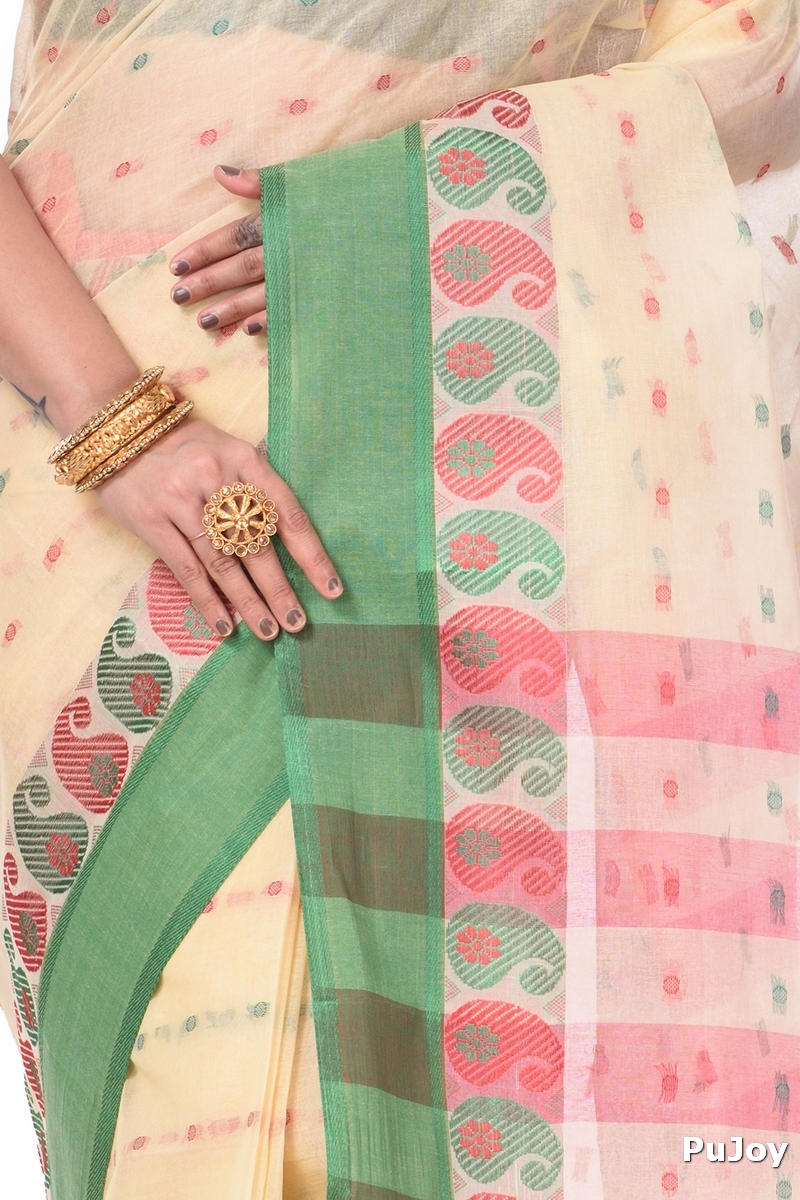Off-White Pure Cotton Amkolka_Par Tant Saree (479)