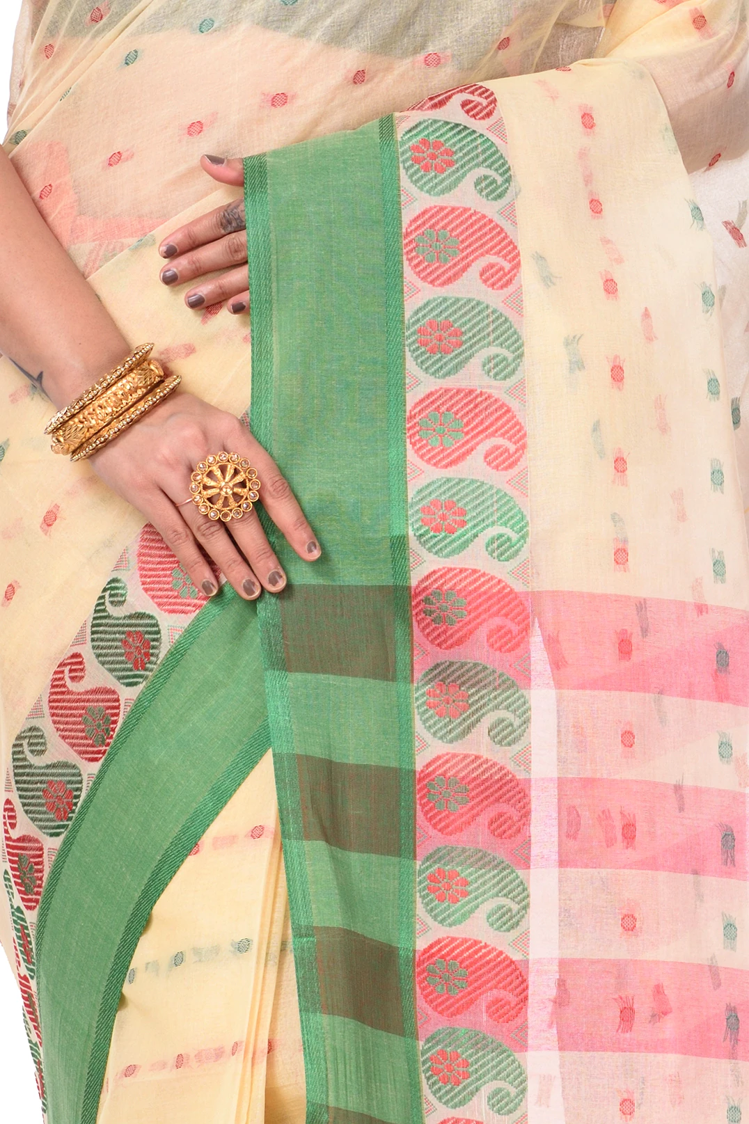 Off-White Pure Cotton Amkolka_Par Tant Saree (479)