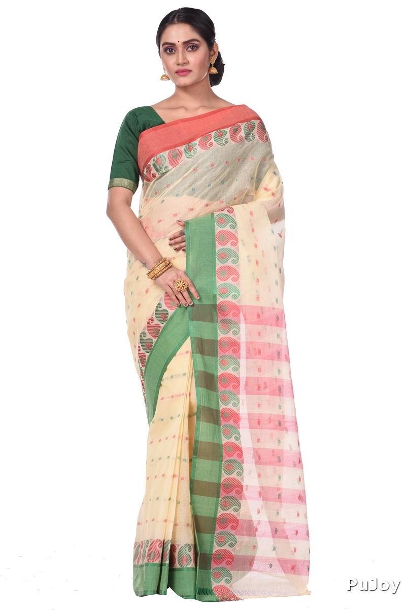 Off-White Pure Cotton Amkolka_Par Tant Saree (479)