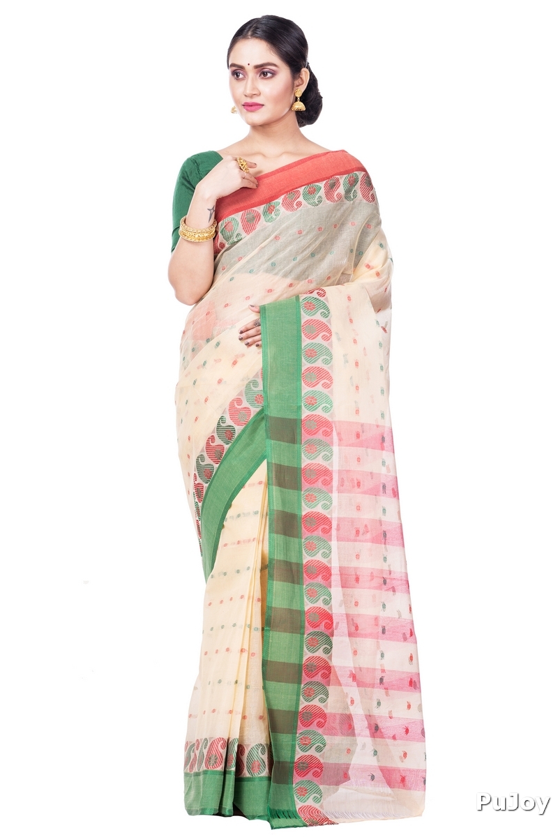 Off-White Pure Cotton Amkolka_Par Tant Saree (479)