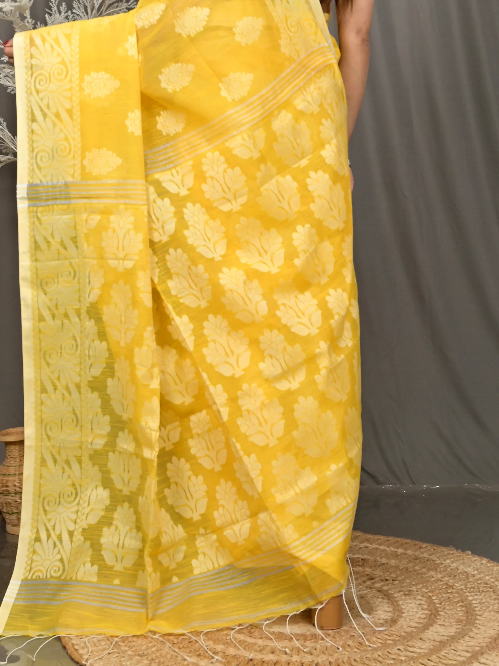 Yellow Cotton Parbit Handloom Saree  (48)