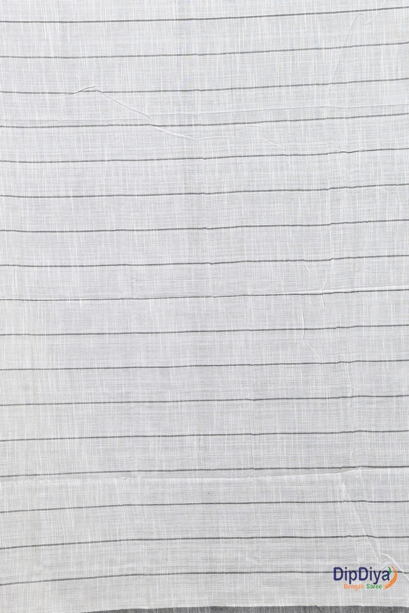 White Black Cotton Blended Parodhi Hand Loom Saree (481)